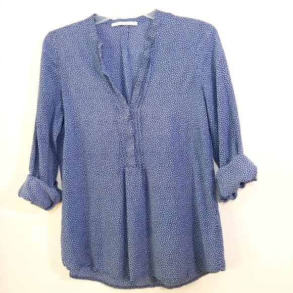 Sud Express blue square dot 1/2 button tunic top M - Picture 3 of 7